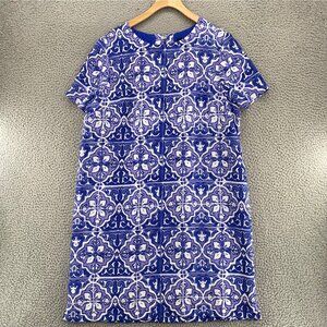 The Limited Dress Womens Extra Large Blue Print Tunic Cutout Short Sleeves Shift